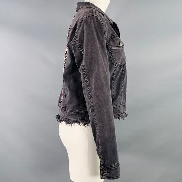 7 FOR ALL MANKIND M Grey Cotton Blend Denim Beaded Button Up Raw Edge Jacket - Picture 2 of 8